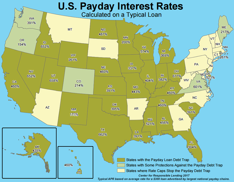 Map of U.S. Payday Interest Rates Center for Responsible Lending
